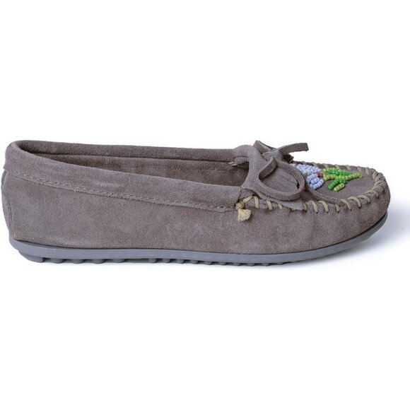 Women's Floral Embroidery Flower Design Leather Upper Gray Slipper Boot - Picture 2 of 6